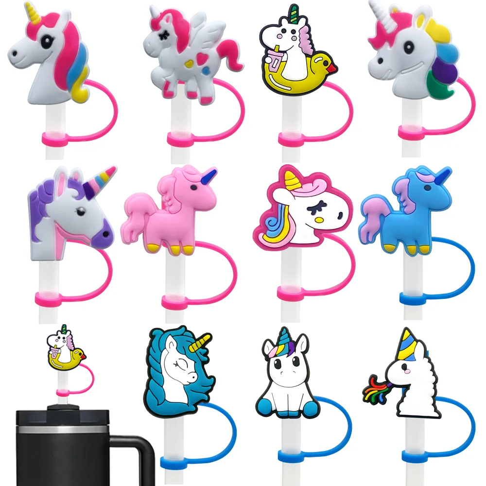 5-11PCS Cute Unicorn Straw Cover Cap for Drinking Cup Decoration,8mm Silicone Straw Topper,Party Supplies,Dustproof Straw Charms