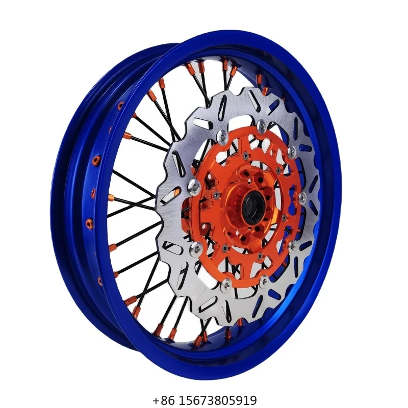 Wholesale Fit KT M EXC SXF MC XC16/17/18/21 Inch Wheel Set Supermoto Wheels With Blue Rims and Orange Hubs