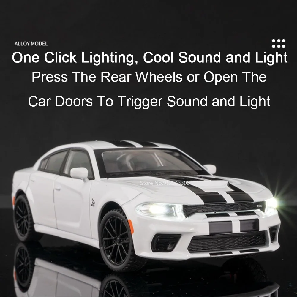 1:32 Maßstab Hellcat Charger Sportwagen-Modell Spielzeug mit Stoßdämpfung, Musik und Licht Supercar-Modelle aus Legierung Druckguss-Spielzeuge Sammlerstück – Detail 16