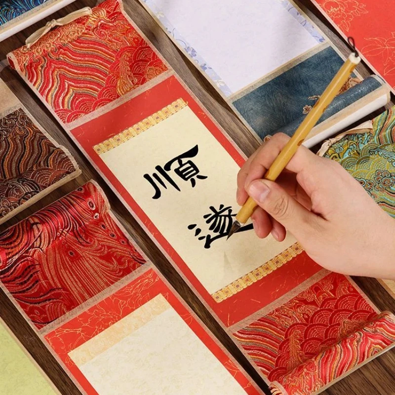 Chinese Calligraphy Blank Hanging Scroll Semi Raw Xuan Paper for Regular Script Writing Ink Painting Ornament Scroll Rice Paper