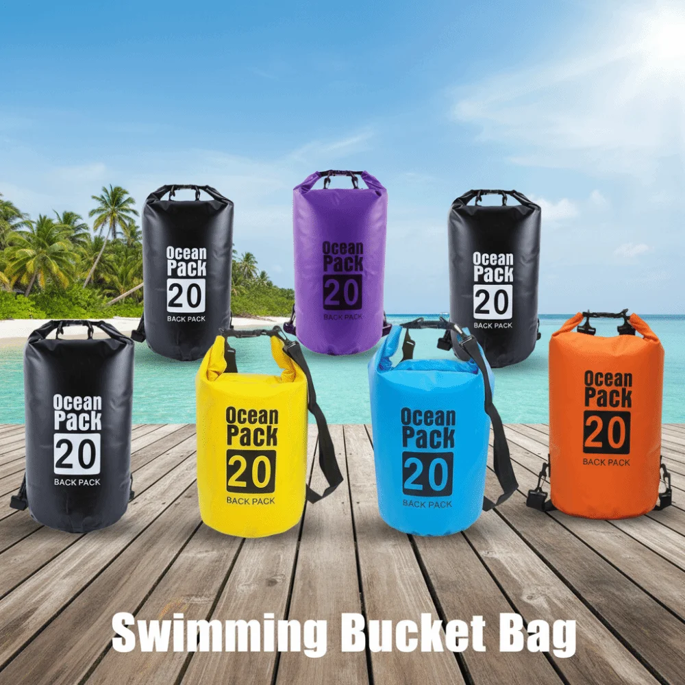 20L Waterproof Dry Bag Large-Capacity with Shoulder Straps Swimming Bucket Bag Lightweight Foldable Beach Backpack Swimming Pool