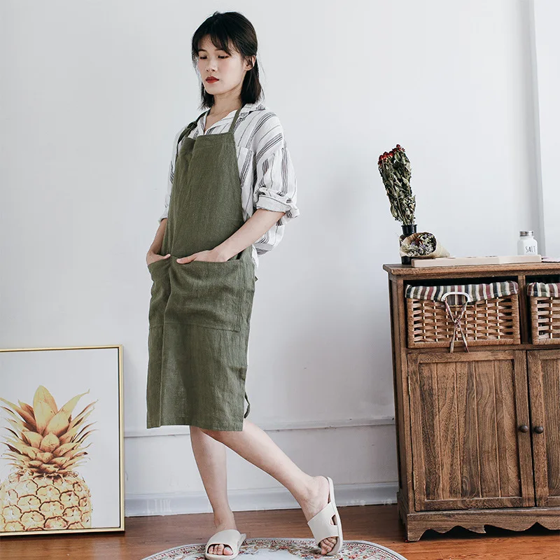 

Cotton Linen Apron, Fashionable Coffee Shop Pinafore, Korean Style Kitchen Apron for Adults, Flower Shop Apron, Home Cover Dress
