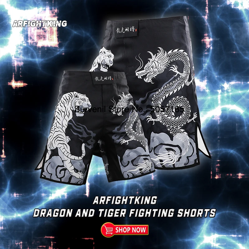 BJJ MMA Fight Shorts Dragon Tiger Grappling Kickboxing Shorts Unisex Adult Youth Martial Arts Gym Wear Shorts Kick Boxing Pants