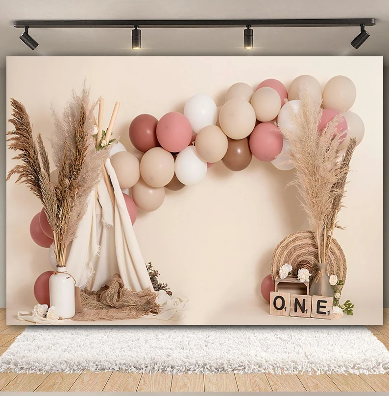 Boho Newborn Baby 1st Birthday Backdrop Bohemian Balloon Tent Cake Table Baby Shower Photography Background Decor Photo Studio