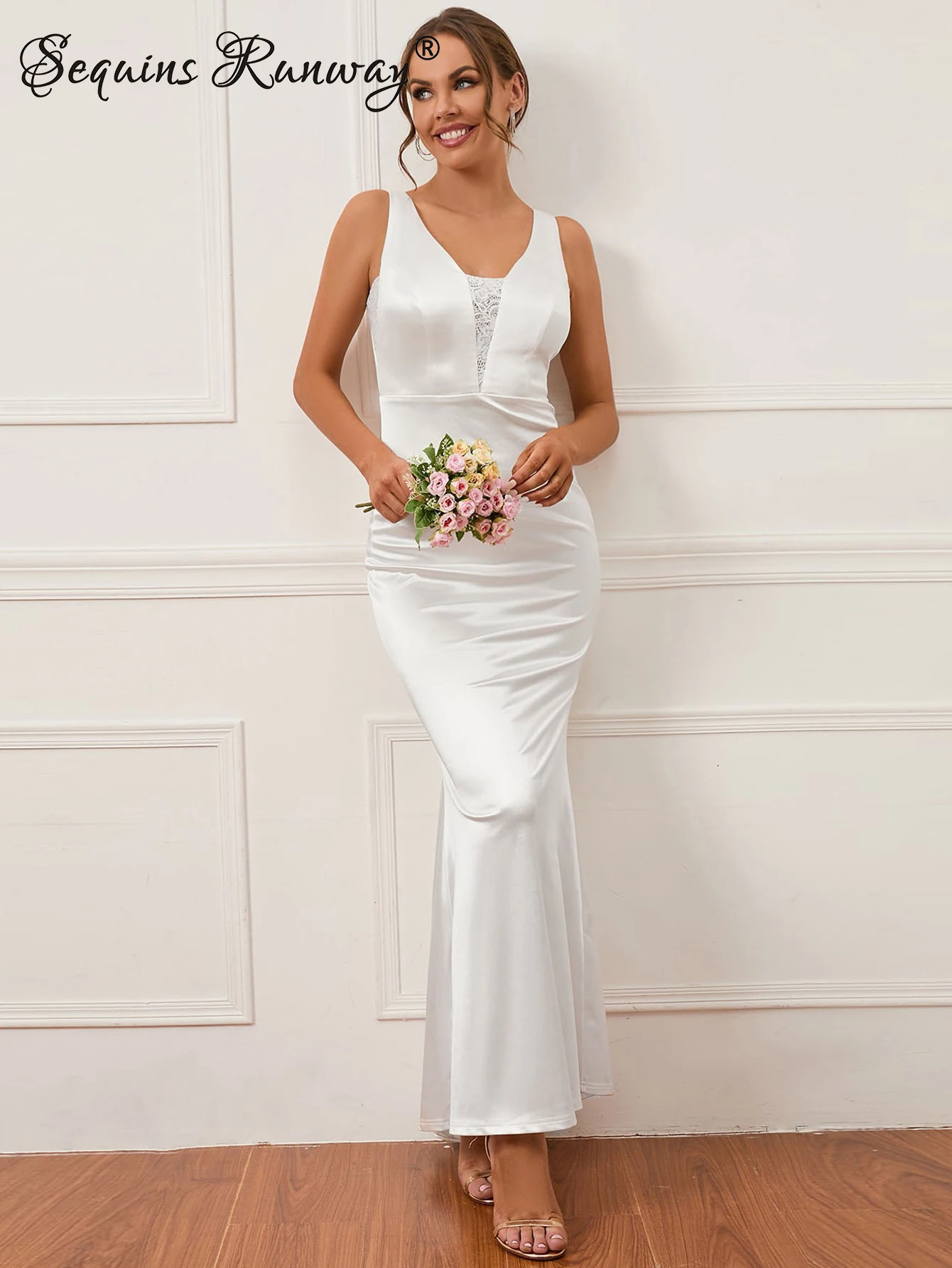 Robe Maxi en Satin Blanc pour Femme, Tenue d'Été Sexy, Élégante, de Soirée, de Mariage, de Luxe, avec Dos aux, Vêtement Éducatif