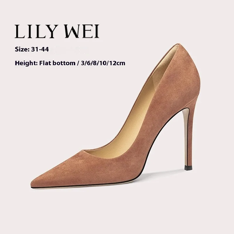 

Spring and autumn new shallow color suede simple OL flat shoes thin high-heeled banquet dress large size small size women's shoe