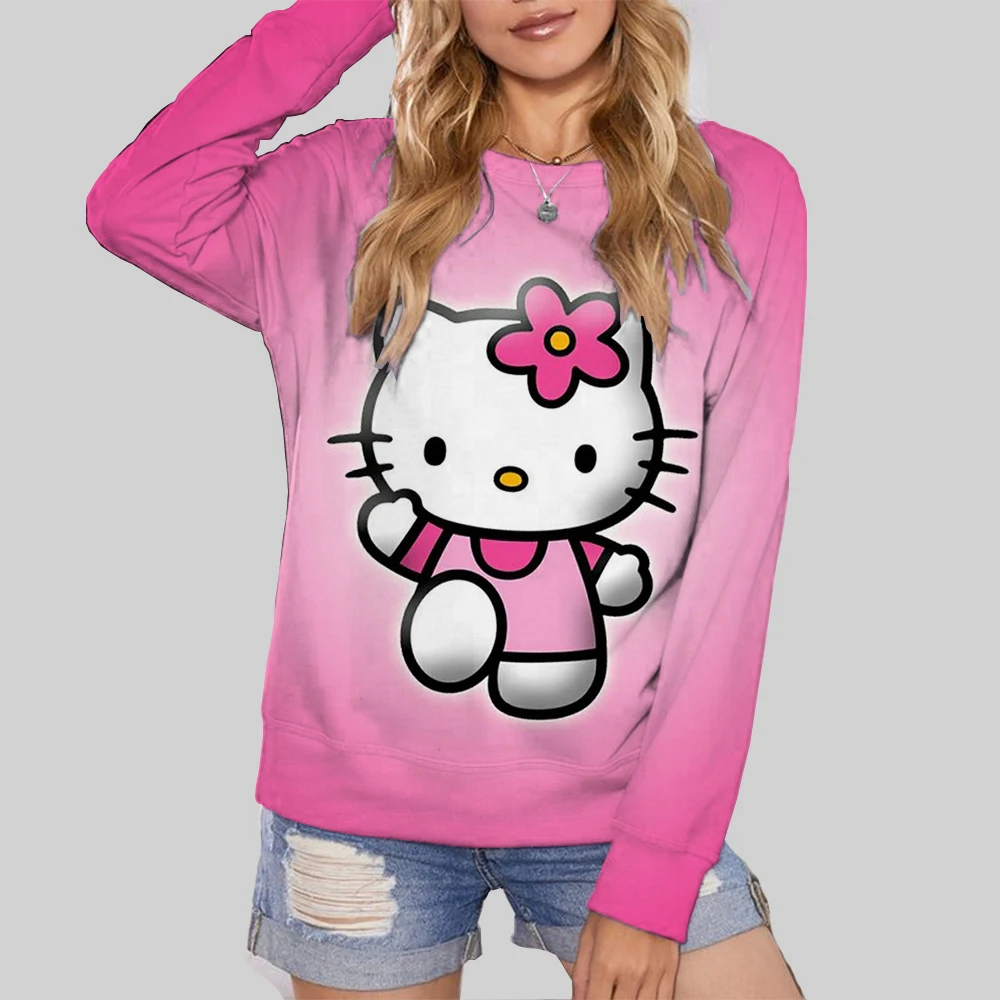 Harajuku Female Clothing Pullover Fashion Autumn And Winter HELLO KITTY Print Woman Hoodie Casual Women Long-sleeved Sweatshirt