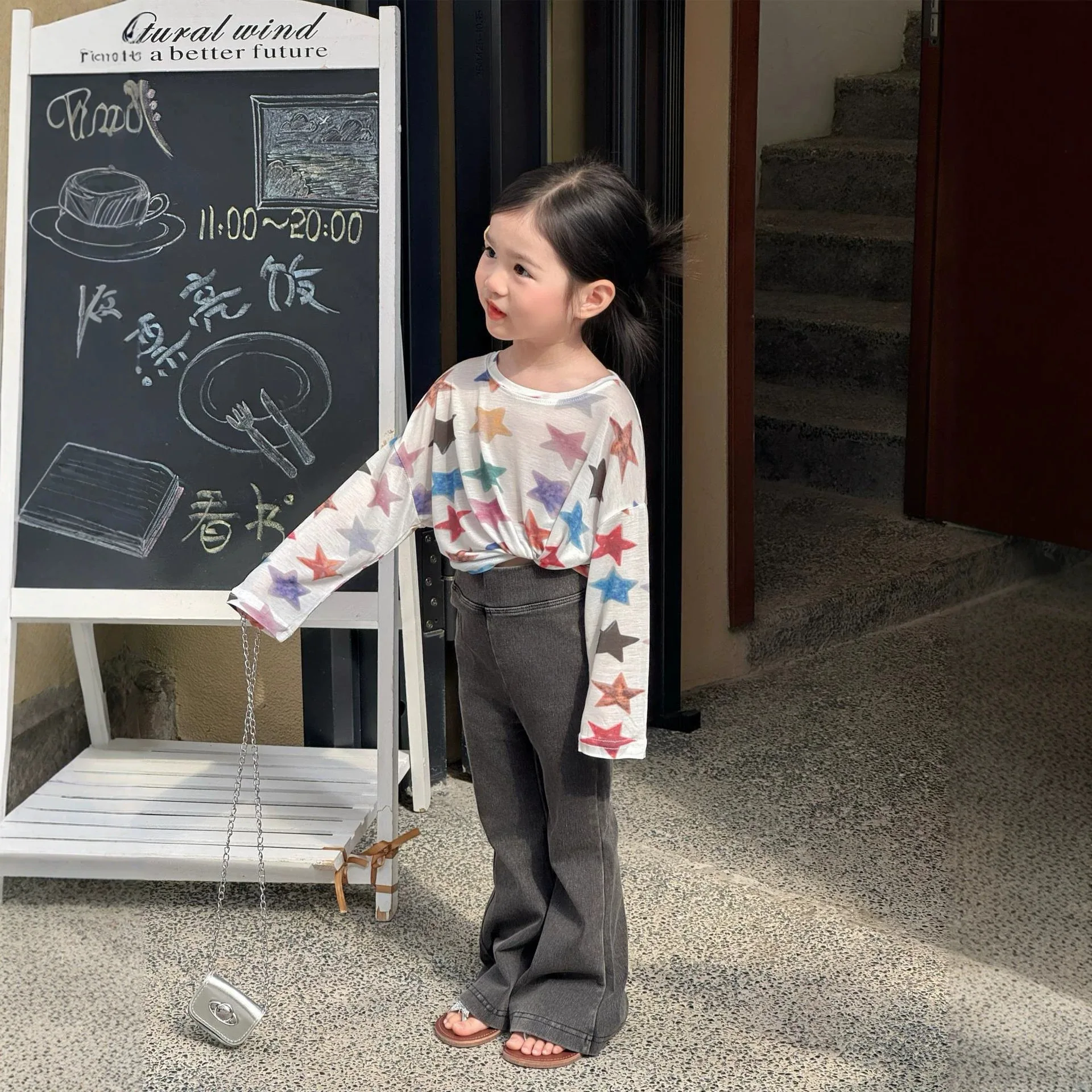 Girls Summer Cool and Lightweight Colorful Star Outdoor Cover Shirt Loose T-shirt Thin Elastic Flared Pants