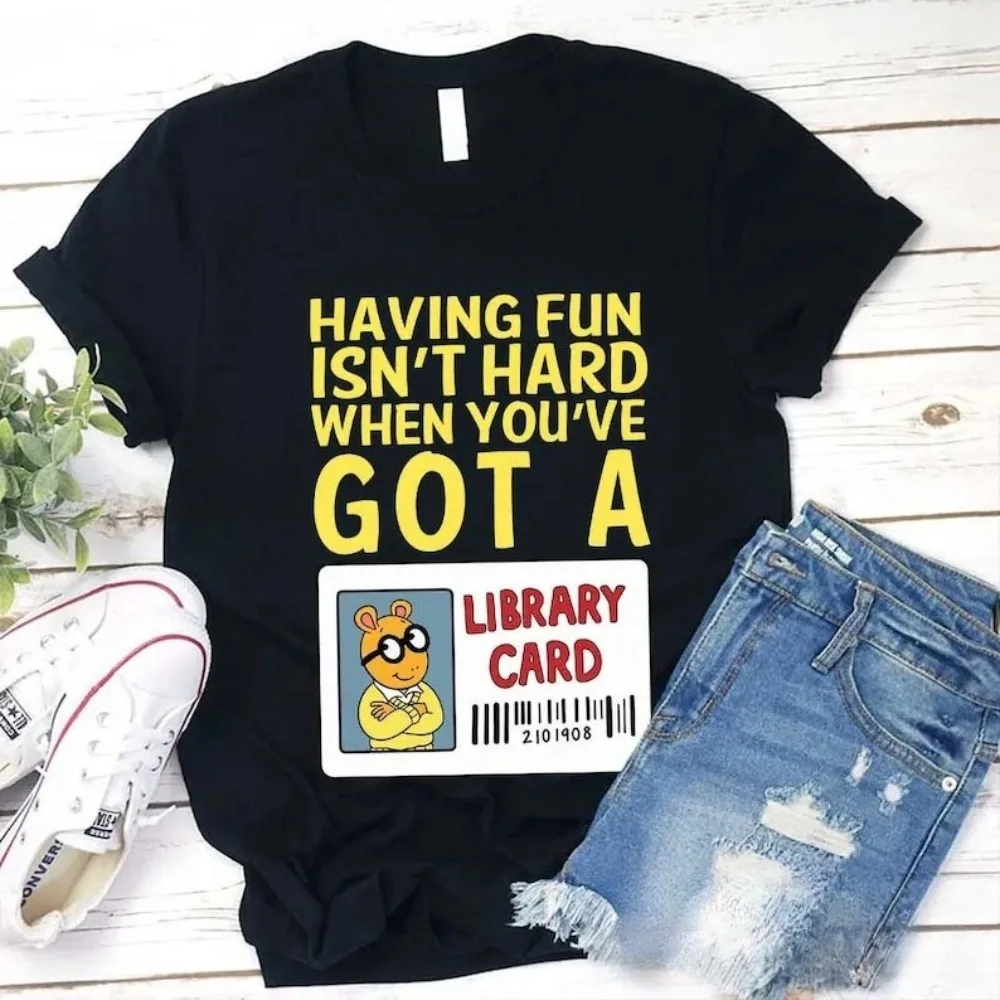 

Having Fun Isn't Hard T-Shirt Arthur Nostalgic Cartoon Shirt Arthur and Friends TShirt 90s Retro Women Crewneck Cotton Tee Tops