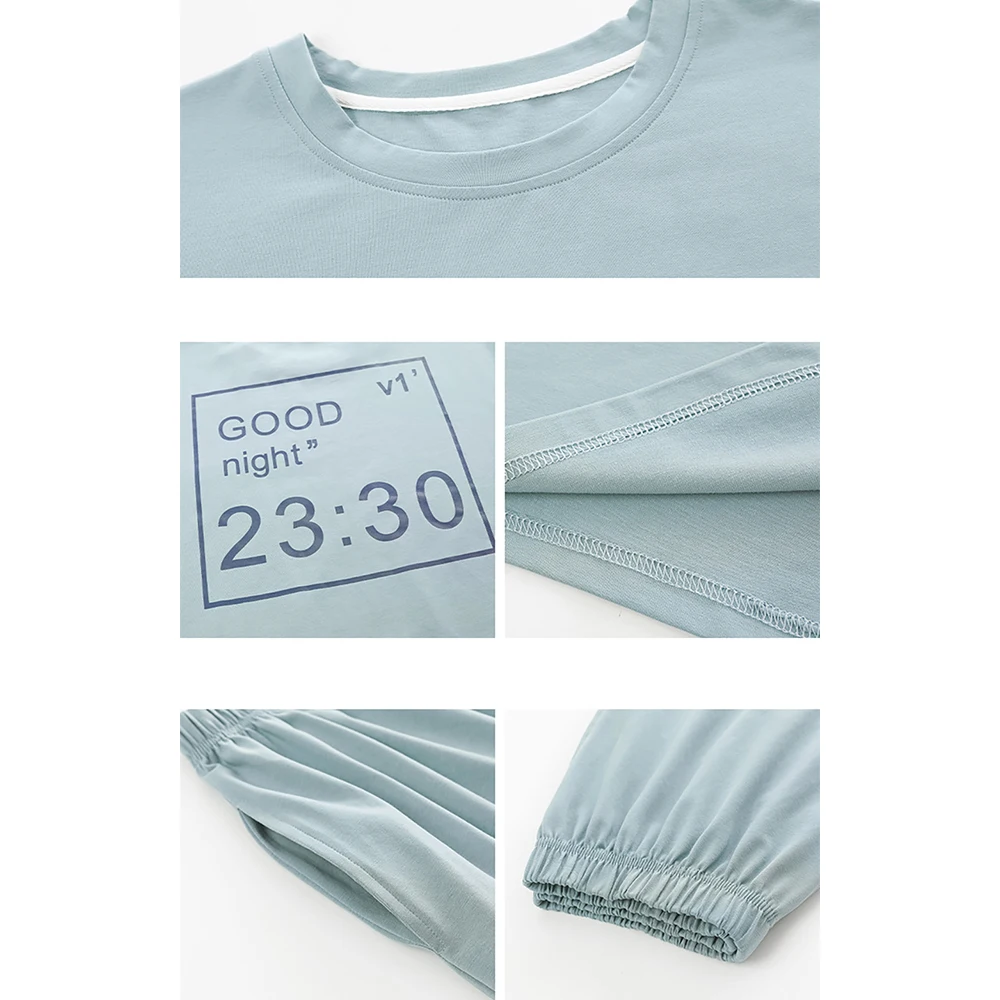 Women's 100% Cotton Solid Pajamas Summer Fashion Letters Print Couple Sleepwear Suit Breathable Moisture Absorption Pajama Sets