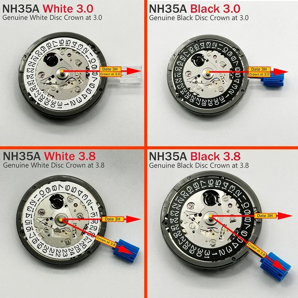 Original Watch Movement for NH35 NH35A Automatic Mechanical Crown At3 At 6 24 Jewels Black Date Dial Watch Mod Replacement Parts