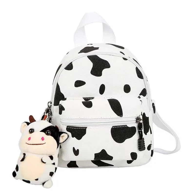 Kids Cute Cow Printed Bag Children\'s Girl Backpack With Stuffed Cow Lightweight Kindergarten Schoolbag Early Education Bag