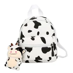 Kids Cute Cow Printed Bag Children's Girl Backpack With Stuffed Cow Lightweight Kindergarten Schoolbag Early Education Bag