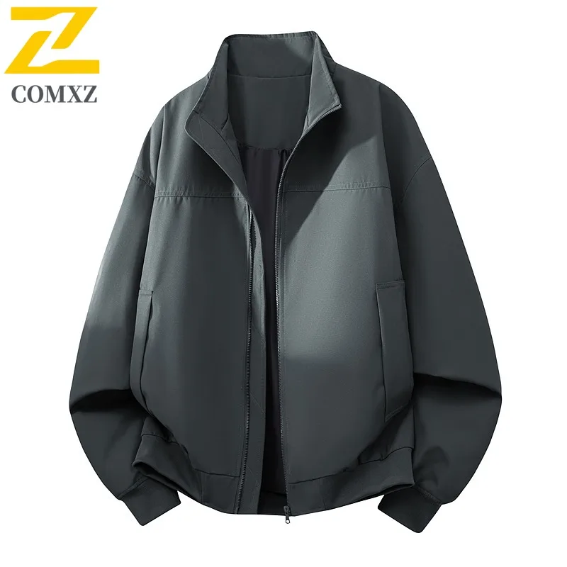 

COMXZ Men Outdoor Jacket Casual Stand Collar Adventure Windproof Coat Solid Color Design Travel Lightweight Autumn Windbreaker