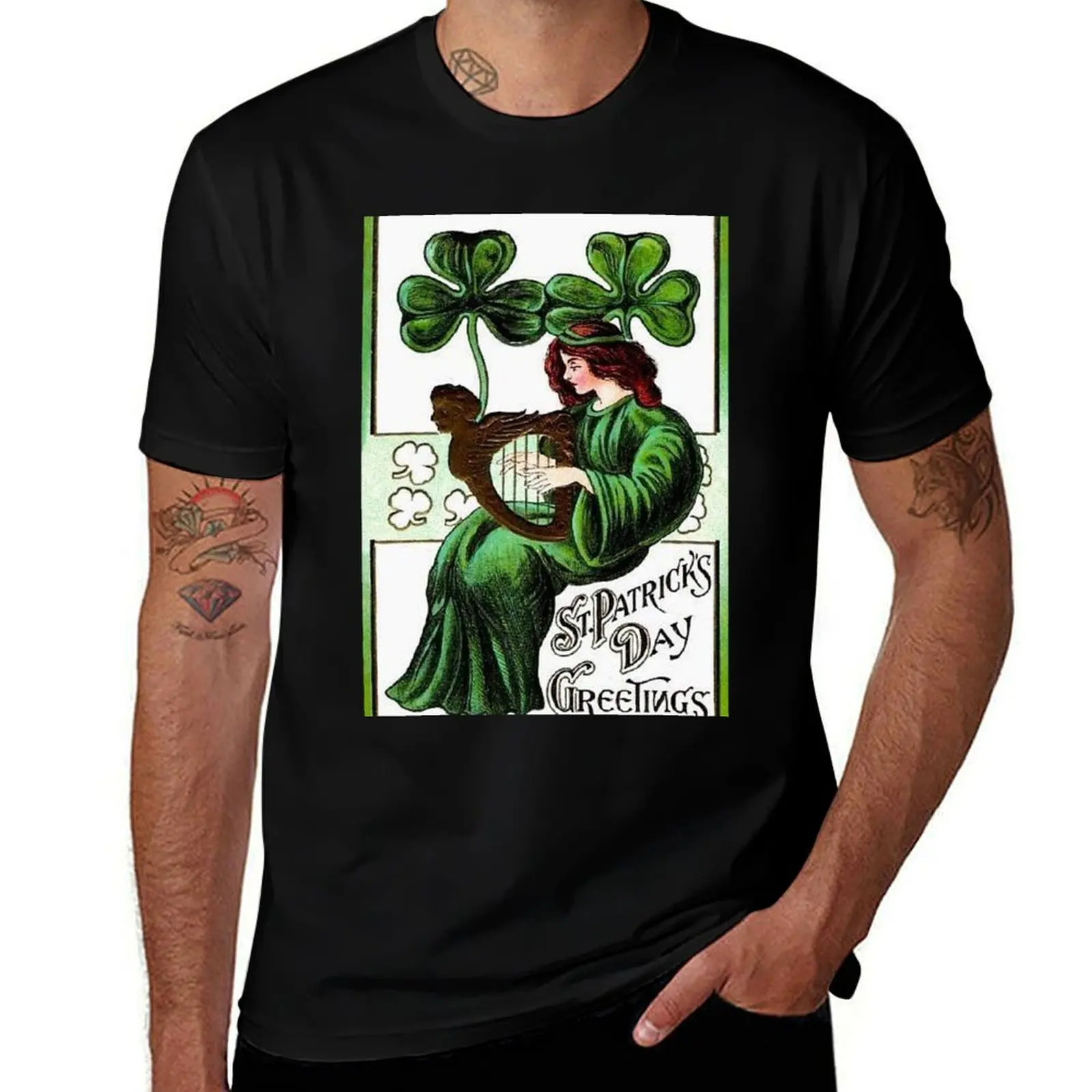 

cotton shirt personalised for man of Day Patrick’s Erin t Harp tshirt funny Shamrock, t shirts St T-Shirt man