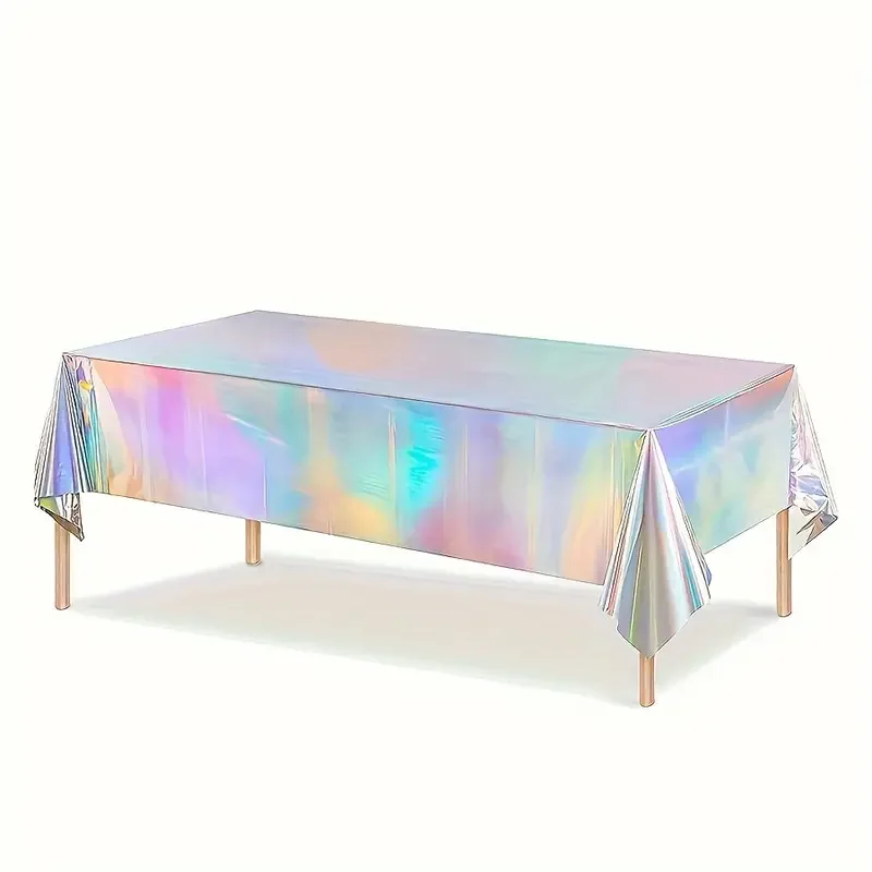 A rainbow laser party tablecloth, disposable plastic aluminum film tablecloth, suitable for birthday and wedding parties