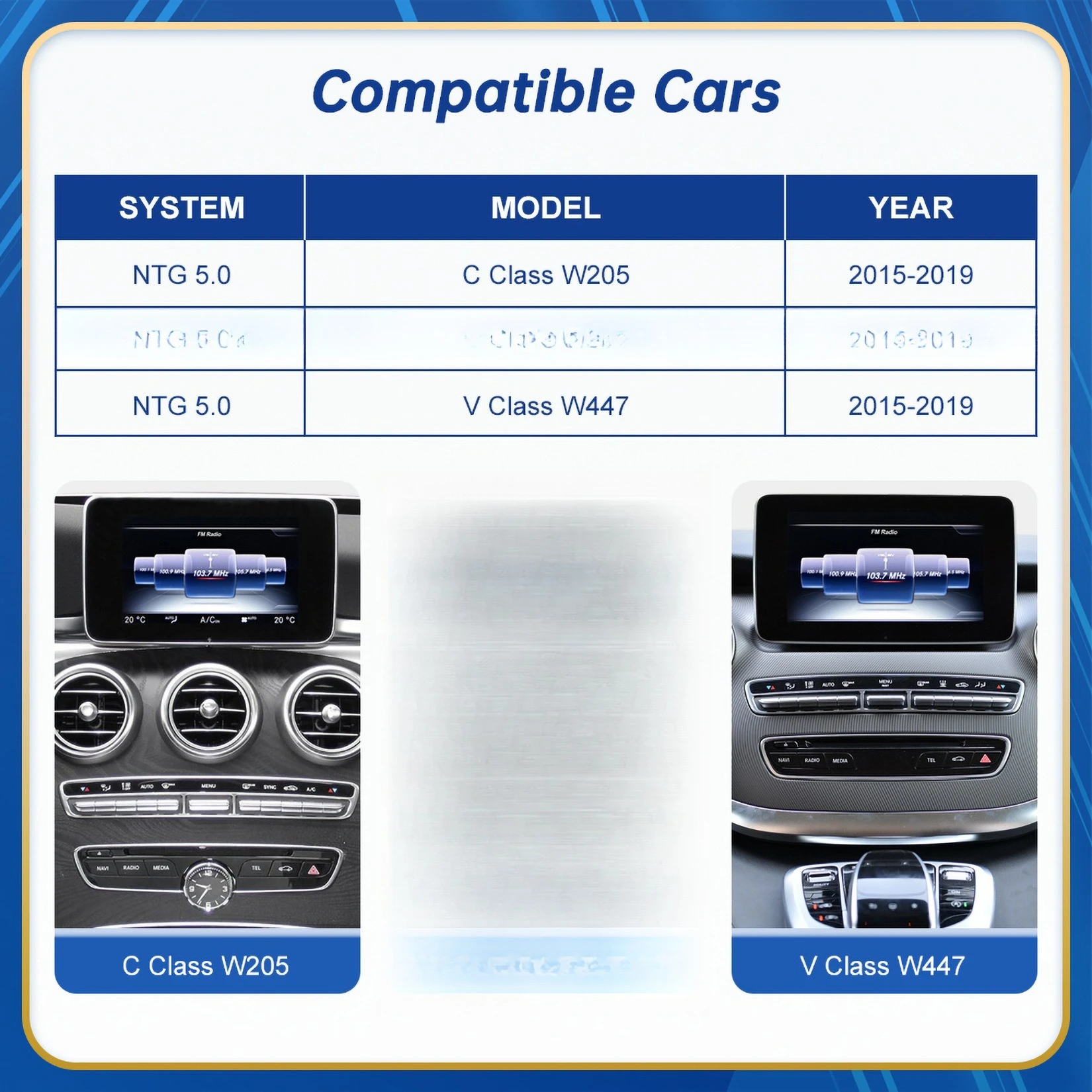 Suitable for C-class V-class GLC NTG5.0 system wireless CarPlay car navigation Linux screen