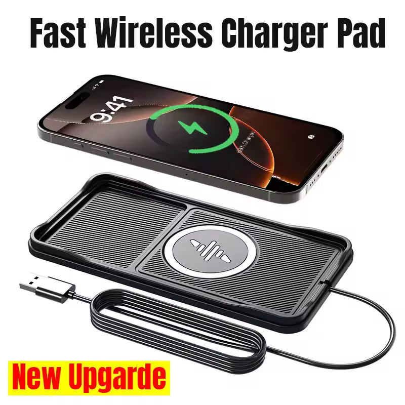 Base de chargeur sans fil de voiture avec câble USB, station de charge rapide LG, iPhone 16, 15, 14, 13, 12 Pro Max, Samsung, Xiaomi Airpods Pro 2