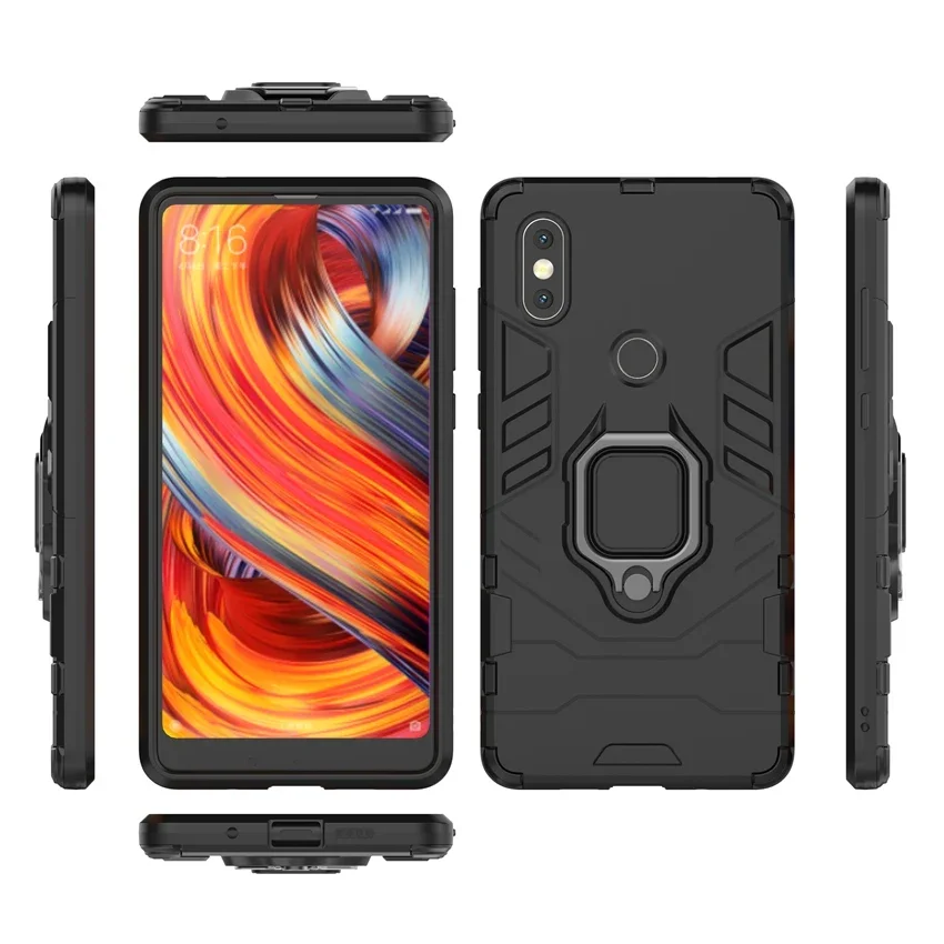 Hybrid Shockproof phone case for xiaomi mi mix 2 / mi mix 2s hard back cover with magnetic car holder armor ring kickstand shell