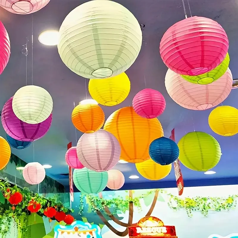 16 Hanging Paper Lanterns Set with Different Colors - Colorful Chinese Lanterns for Party Ceiling Decoration, Suitable for Carnival, Carnival, Baptism, Birthday, Wedding Anniversary, Activities and Party Supplies, No Power Supplies - Detail 1