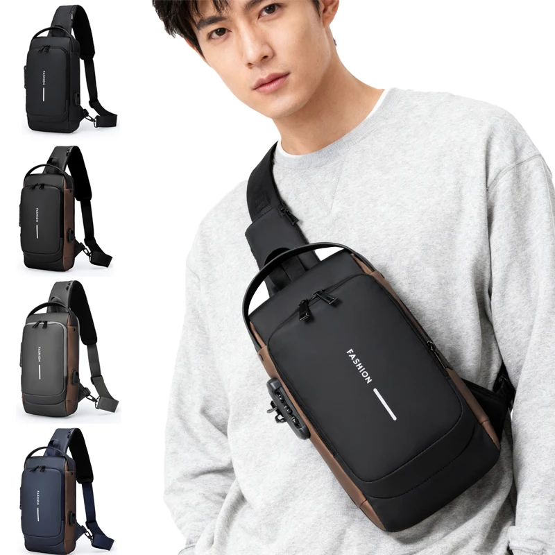 

Men's Sling Bag with USB Charging Port, Large Capacity Chest Bag for Cycling Hiking Travel Durable