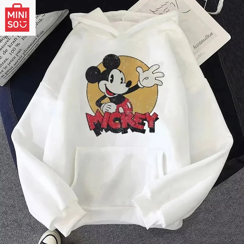

MINISO cute no-lanyard Mickey Mouse Minnie Christmas print street style pullover Harajuku sweater hoodie fashion men and women