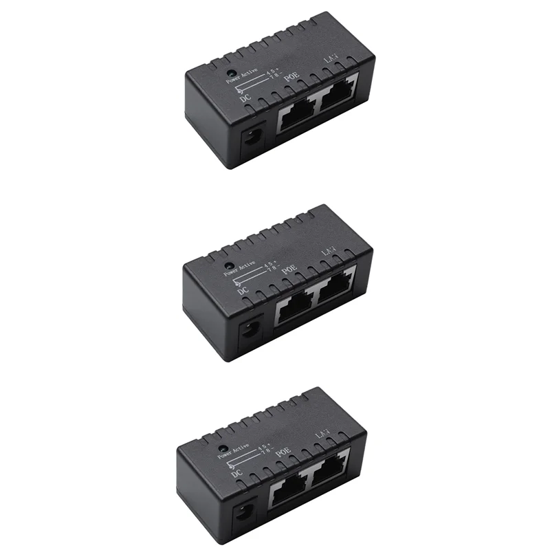 3X Poe Splitter Poe Injector Rj45 Dc 5.5Mm X 2.1Mm Input Passive Poe Adapter Connector For Ip Network Camera(Black)