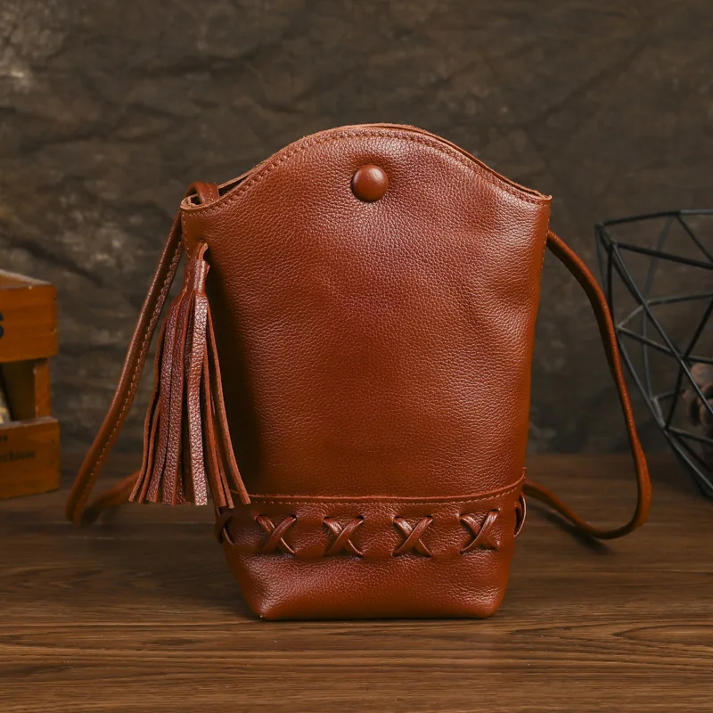 

Сумка женская Johnature 2026 из натуральной кожи, с кисточками, в стиле ретро, мини-сумка для телефона, мягкая сумка через плечо из воловьей кожи