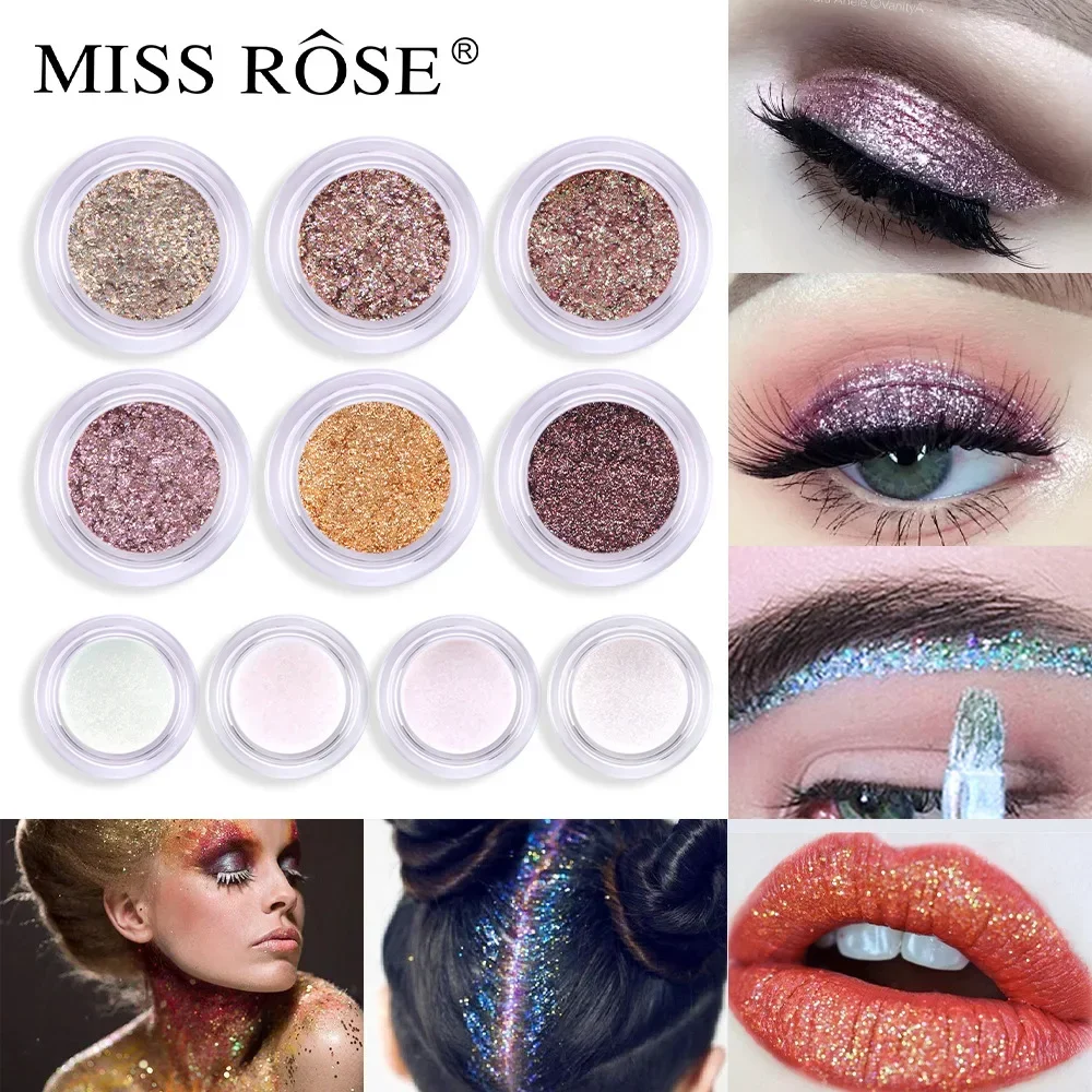 Miss Rose Beauty-sombra de ojos con lentejuelas de diamante de larga duración, maquillaje resistente al agua, brillo metálico, sombra de ojos satinada