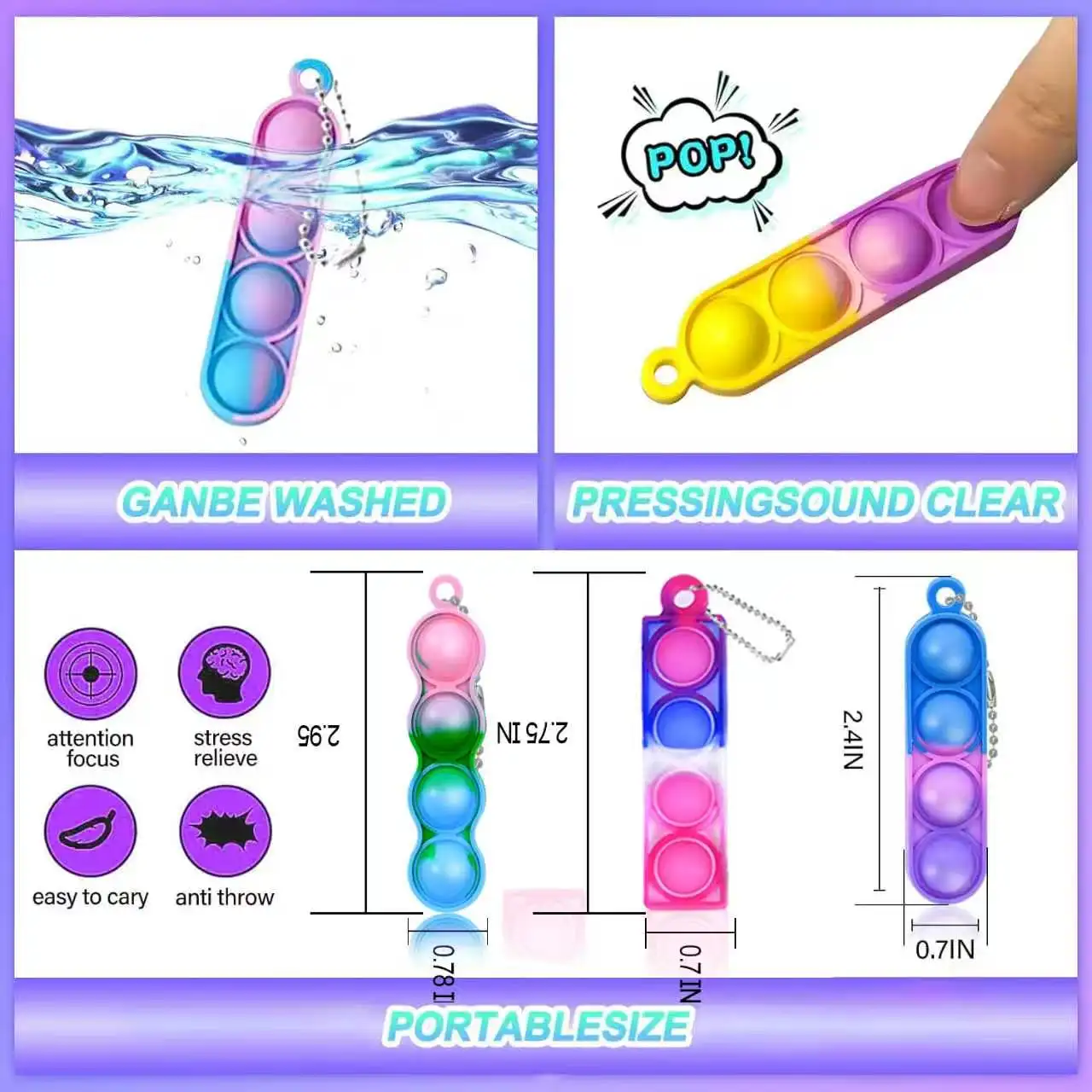 Mini Pop Keychain Fidget Toy Stress Relief For Kids Birthday Party Favors Classroom Prizes Carnival Game Goodies Bag Fillers