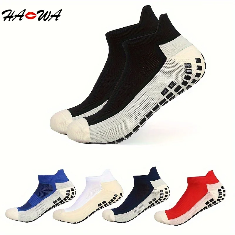 

HA WA 2 Pairs Mens Cotton Ankle Football Socks Non-slip Silicone Sole Professional Sport Socks Breathable Soft Men Socks