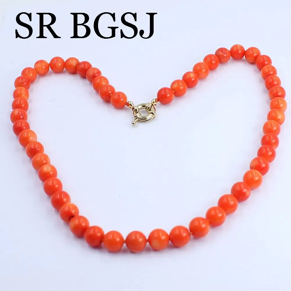 8-9mm Brilliant Orange Real Coral Natural Pendant Chokers Collar Delicate Design Rope Necklace For Female view 3