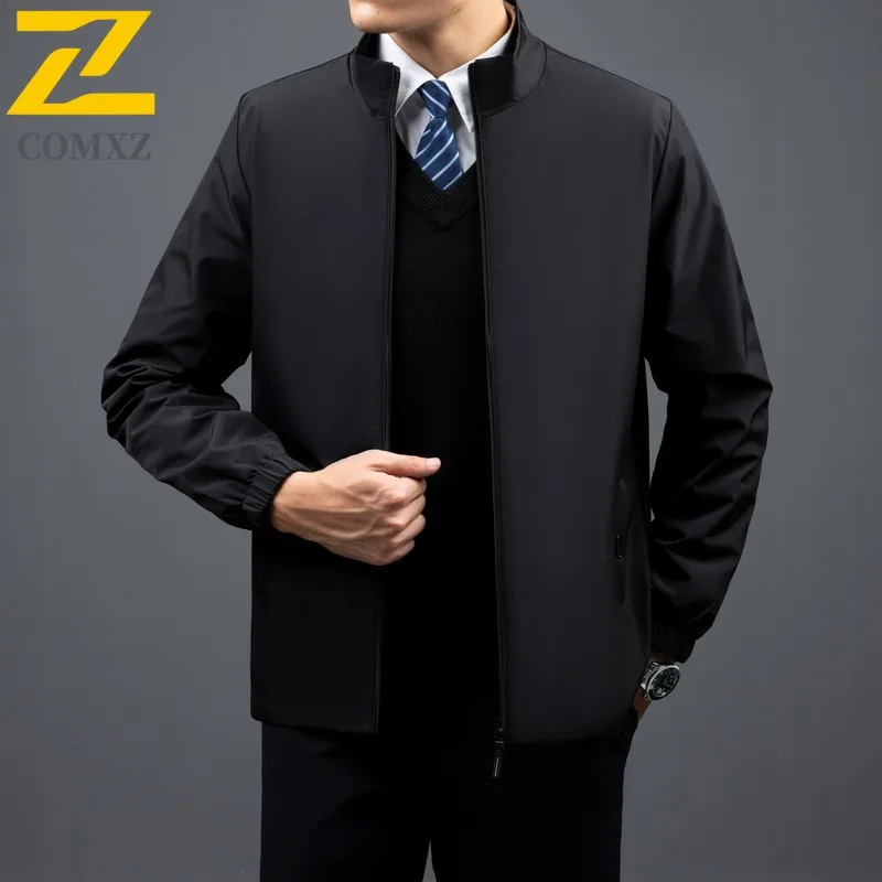 

COMXZ Premium Men Jacket Stand Collar Outdoor Job Wind Resistant Motorcycle Coat Business Casual Light Autumn New Outerwear