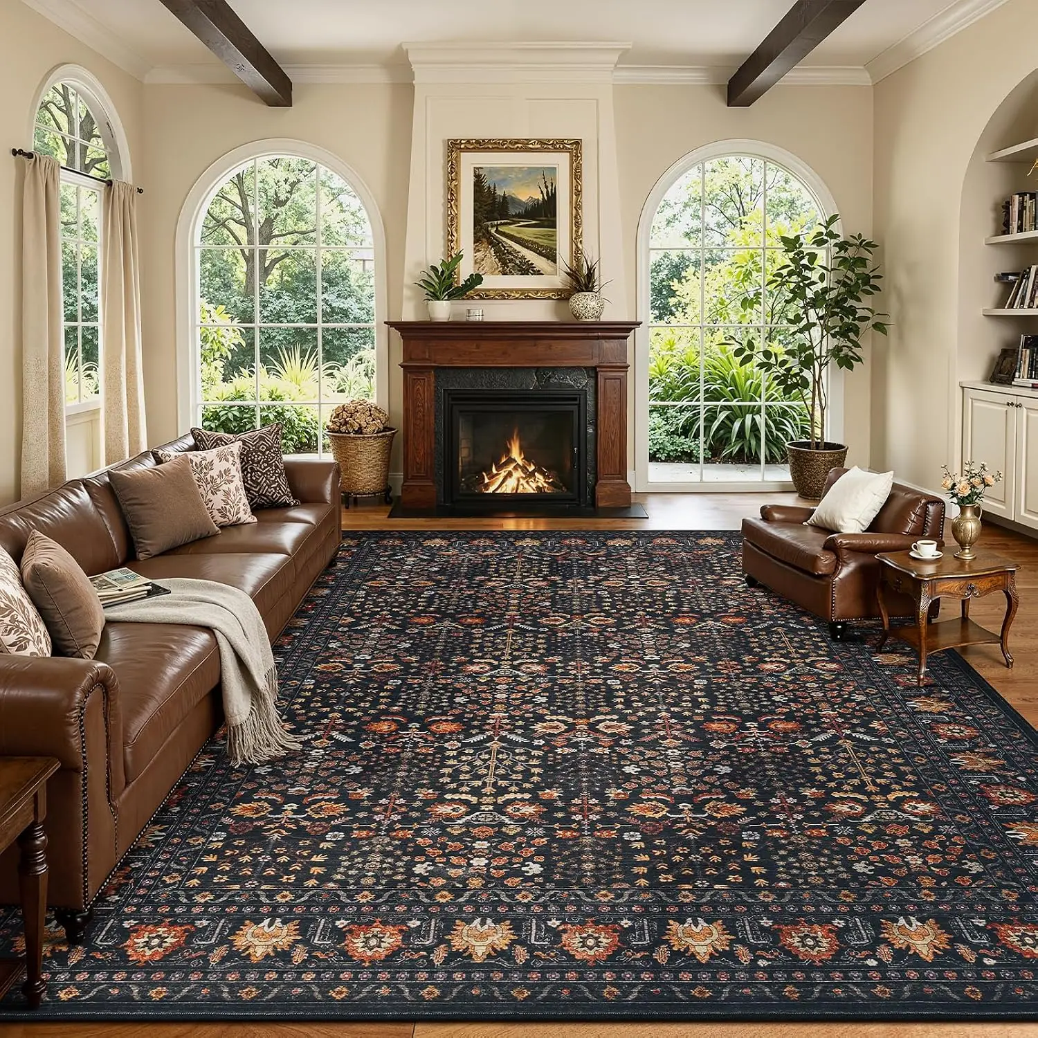 9x12 Extra Large Vintage Floral Boho Area Rug Washable Non Slip Carpet for Living Room Home Office Dining Room Home Decor