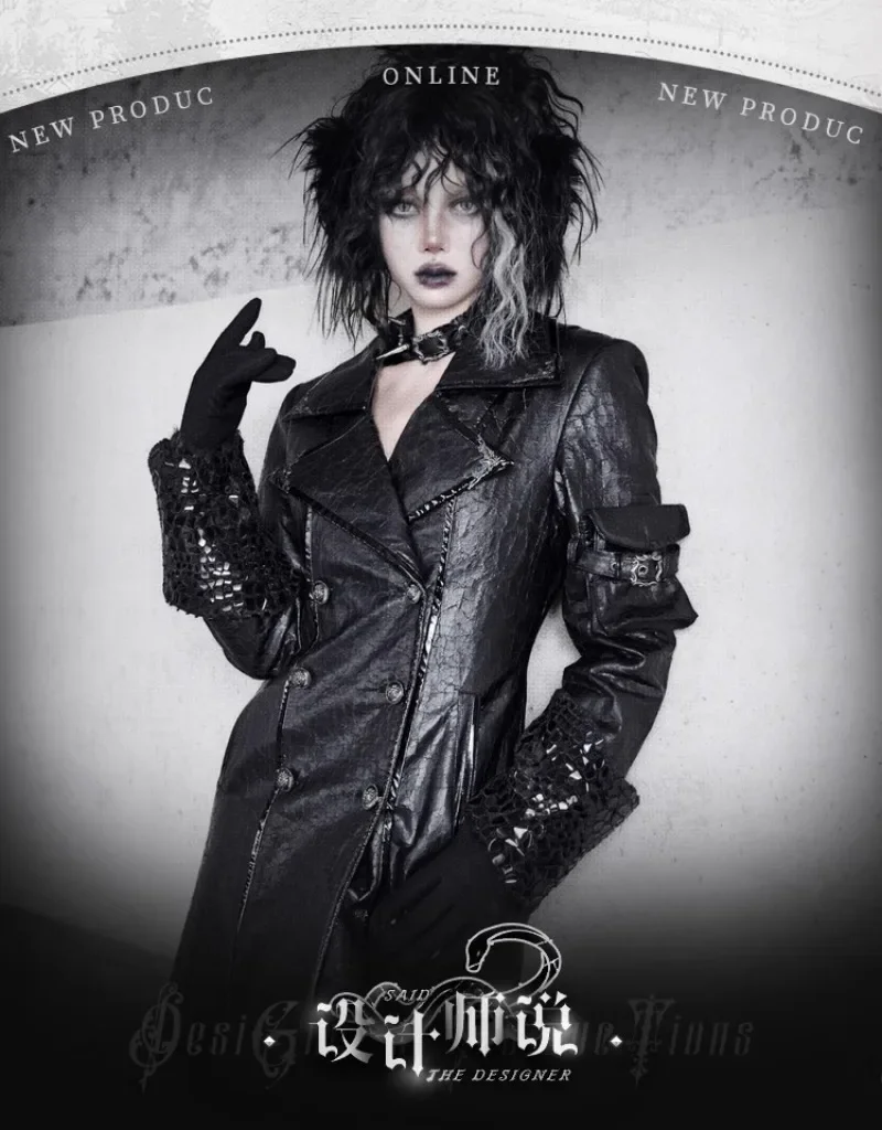 معطف طويل جديد لعام 2025 سترة سوداء متصدعة من الجلد صوف الضأن سميكة مزدوجة الصدر سترة واقية ملابس الخريف والشتاء #6