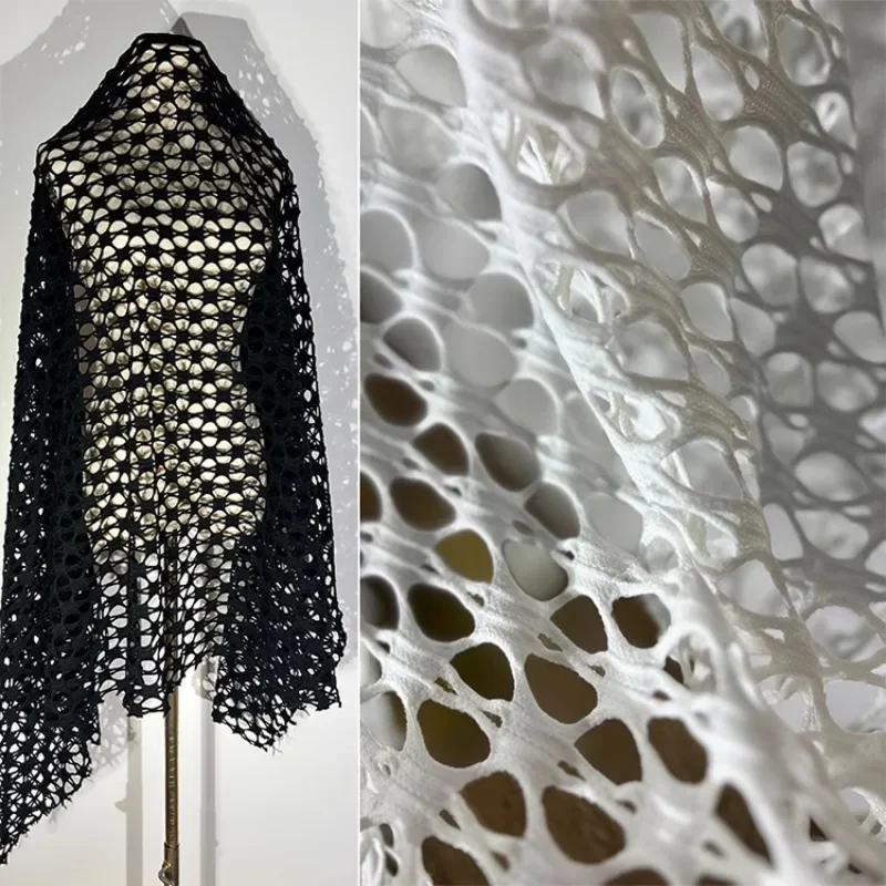 Mesh Fabric Black White Circular Large Creative Designer for Clothing Diy Sewing By The Meter Polyester Material Wholesale Cloth