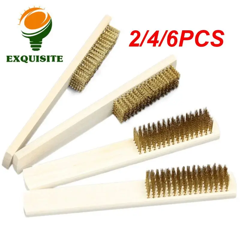 2/4/6PCS Copper Brush Efficient Brass Wire Brush Durable Long-lasting Wooden Handle Brass Wire Brush Highly Recommended