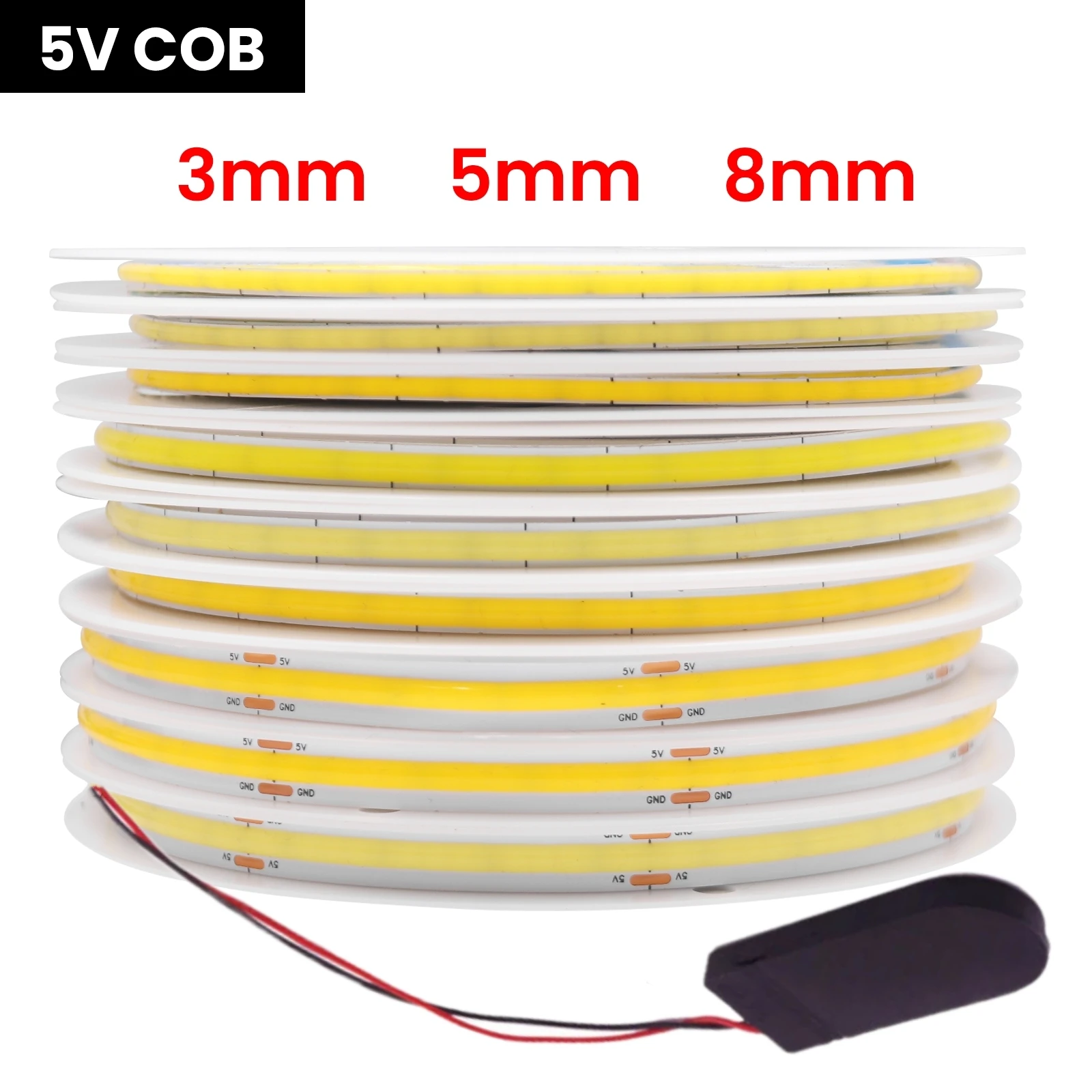 AA Sensor Battery Box 5V COB LED Strip Light 3MM 5MM 8MM High Density Flexible FOB 320LEDs/M RA90 Linear Rope Tape Diode Lamp