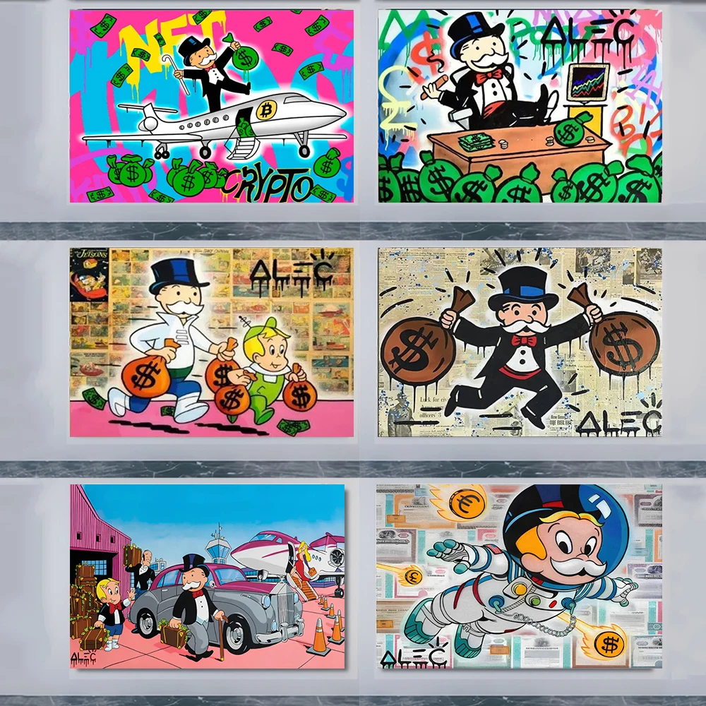 أليك احتكار المليونير الدولار المال شارع الكتابة على الجدران الفن HD قماش اللوحة المشارك طباعة صورة غرفة المعيشة الحديثة ديكور هدية