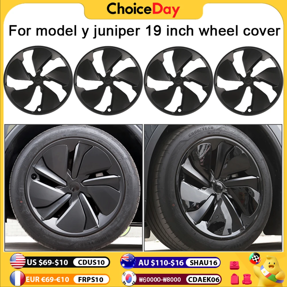 

4 шт. чехлы на колеса 19 дюймов для Tesla Model Y Juniper 2025 Замена для 19-дюймовых колес с перекрестным потоком Крышка ступицы Полный обод Автомобильные аксессуары