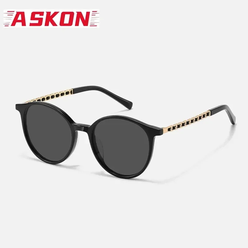 ASKON Acetate Woven Chain Sunglasses Woman Round Black Glasses Women UV400 Outdoor Fashion Retro Eyewear Female Trendy Travel