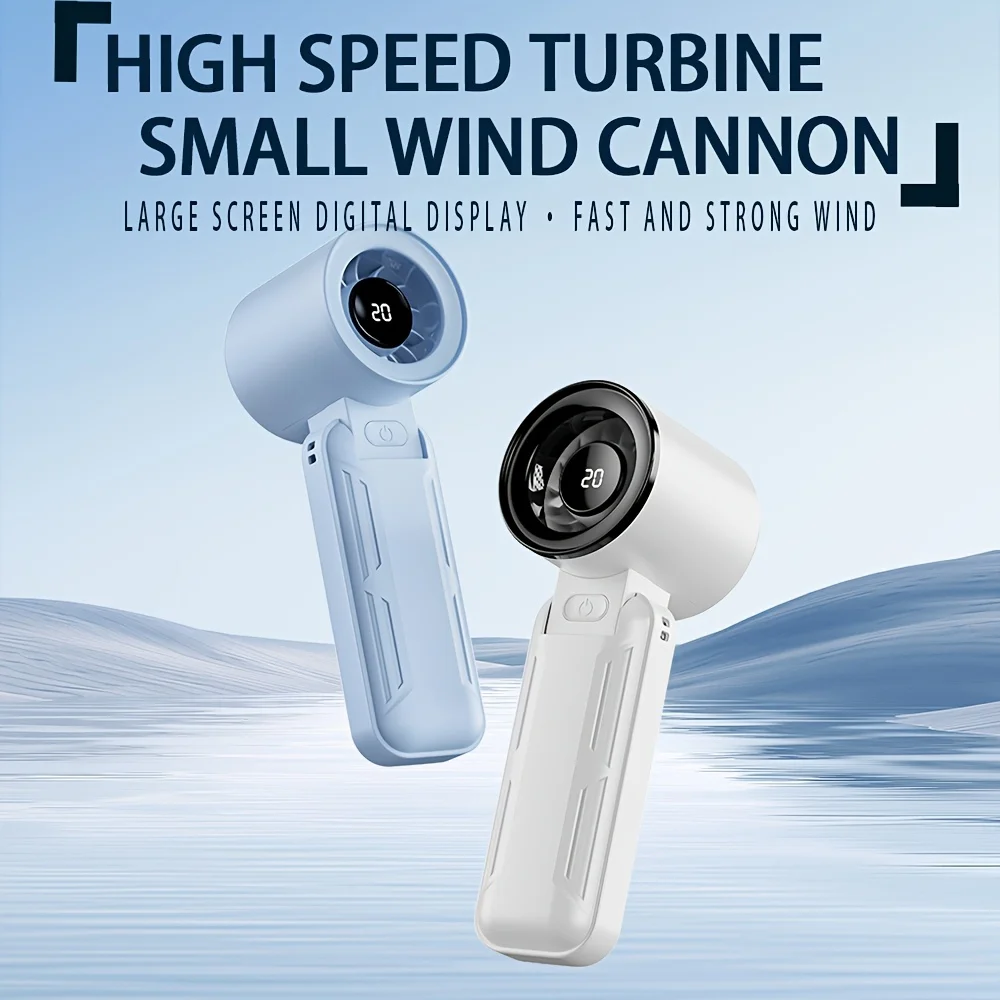 جديد 2026 شاشة ديجيتال كبيرة عالية السرعة توربينات الرياح مروحة يدوية 135 ° قابلة للطي وسهلة التخزين ولا تأخذ مساحة #3