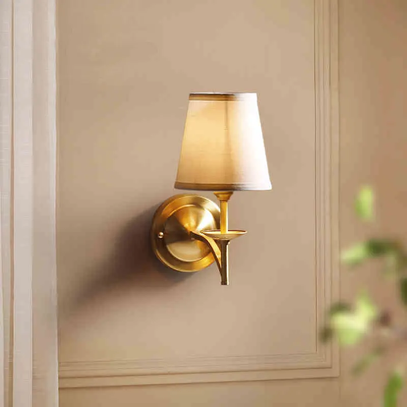European Pure Copper Bedroom Bedside Wall Light Bathroom Mirror Front Staircase Wall Lamp Living Room Aisle Hotel Lighting