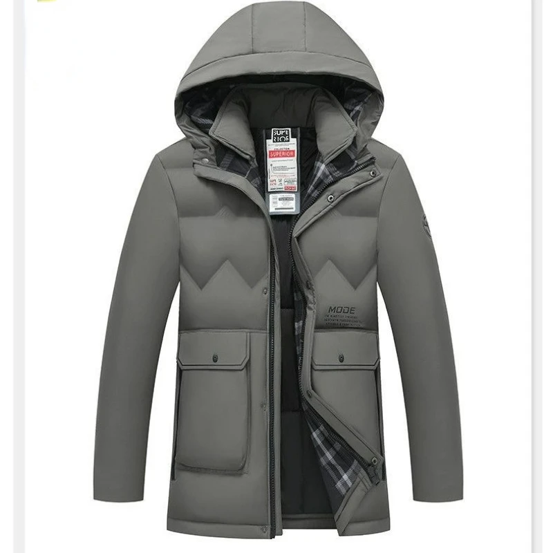 2023 New Men Down Cotton Coat Winter Jacket Male Warm Thick Parkas Outwear Hooded Overcoat Mid Length Version