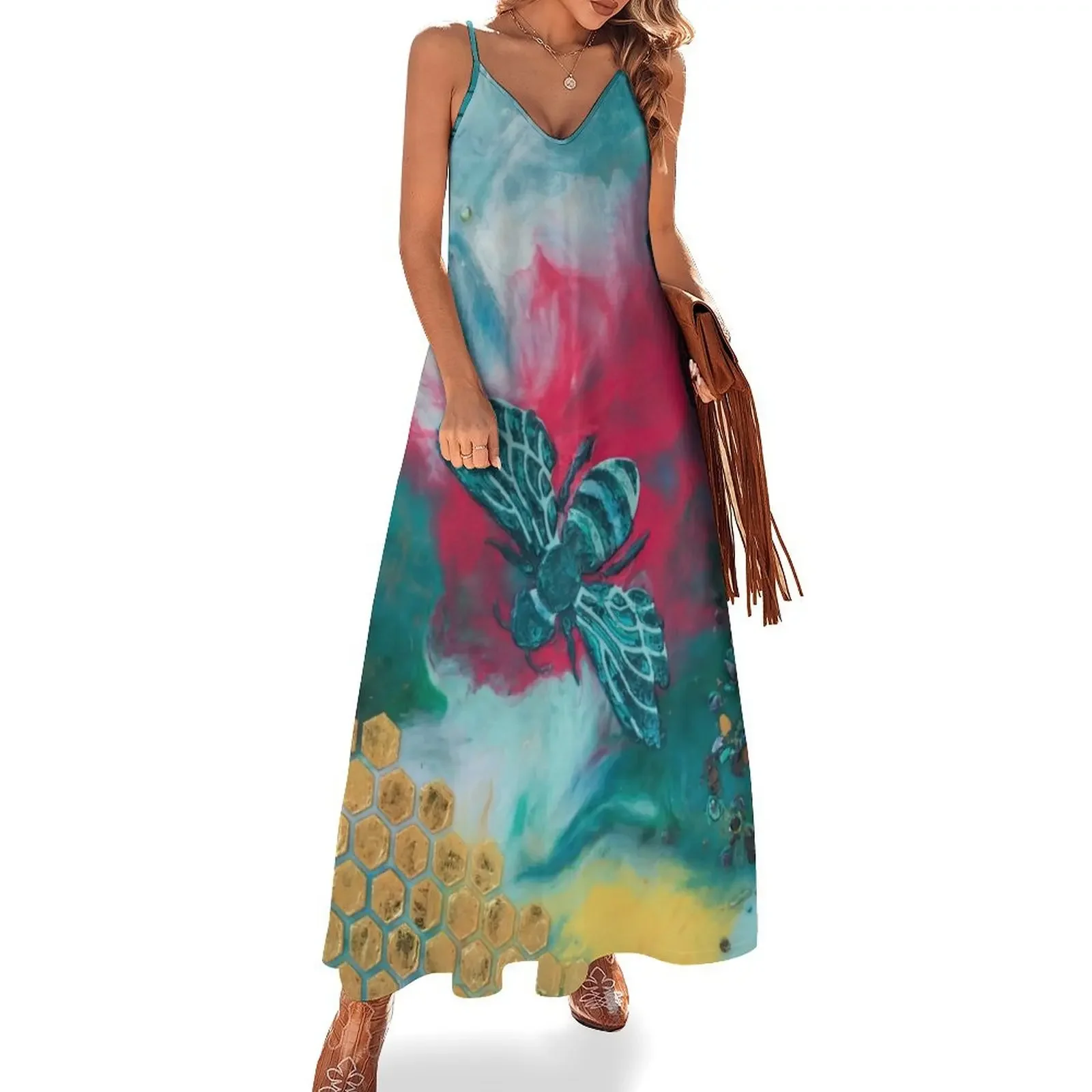 Turquoise Bee Creates a Golden Hive~ Flower of Life Sleeveless Dress birthday dress for women women's summer clothing 2025