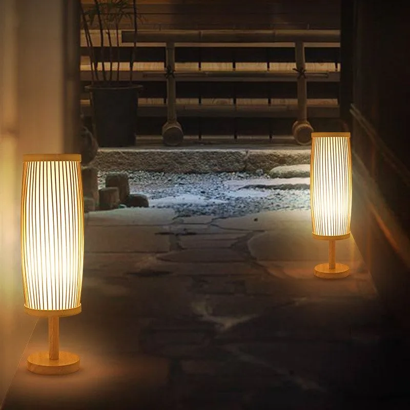 Vintage Asian Bamboo Woven Rechargeable LED Table Lantern Outdoor Camping Guesthouse Teahouse Tatami Ambient Decor Novelty New