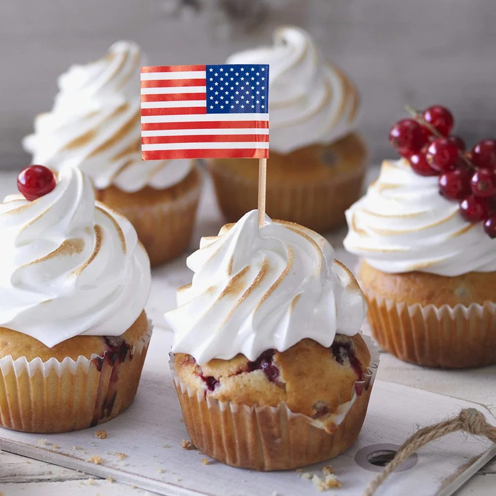 

200 Pcs Toothpick Flags Small Picks Dessert Toppers Cake Inserts Blank DIY Wooden Paper Party Tools