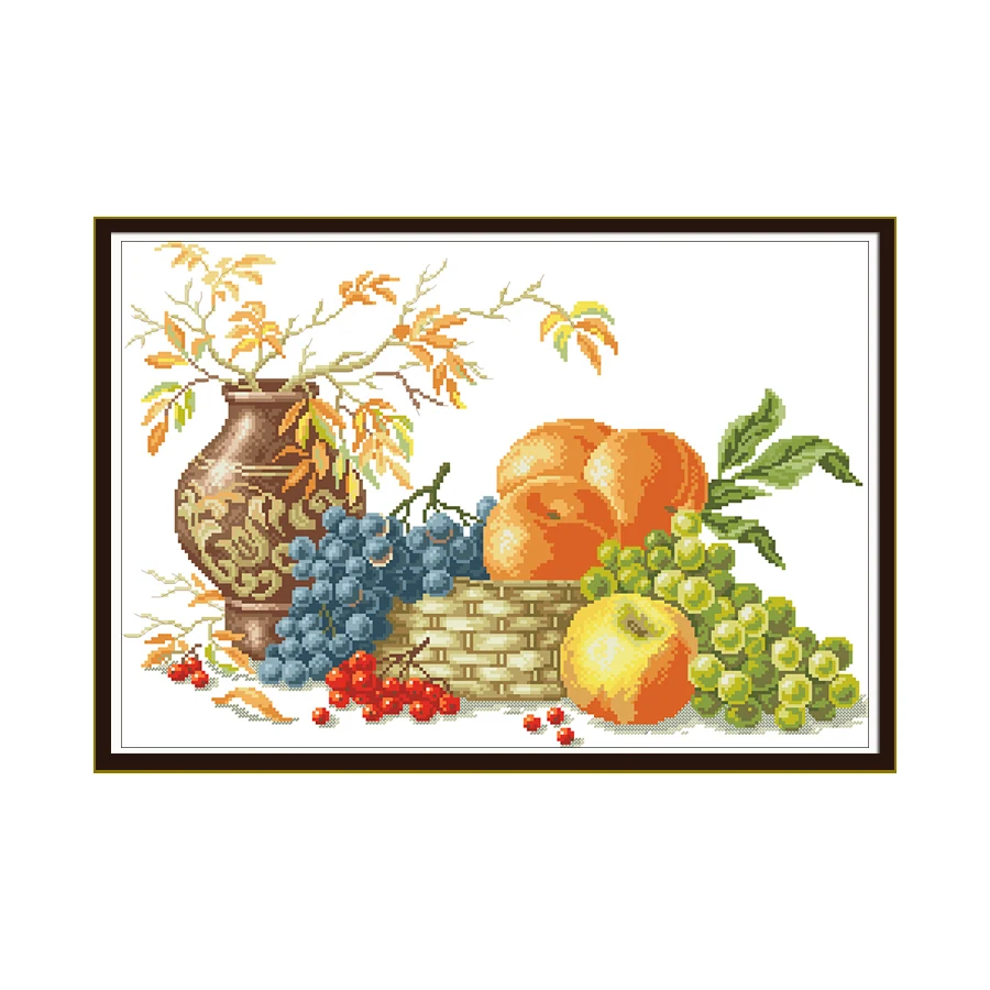 New Printed Cross Stitch Set Hand Embroidered Simple Handicrafts Fruit and Vase Patterns Living Room Decoration Hanging Picture