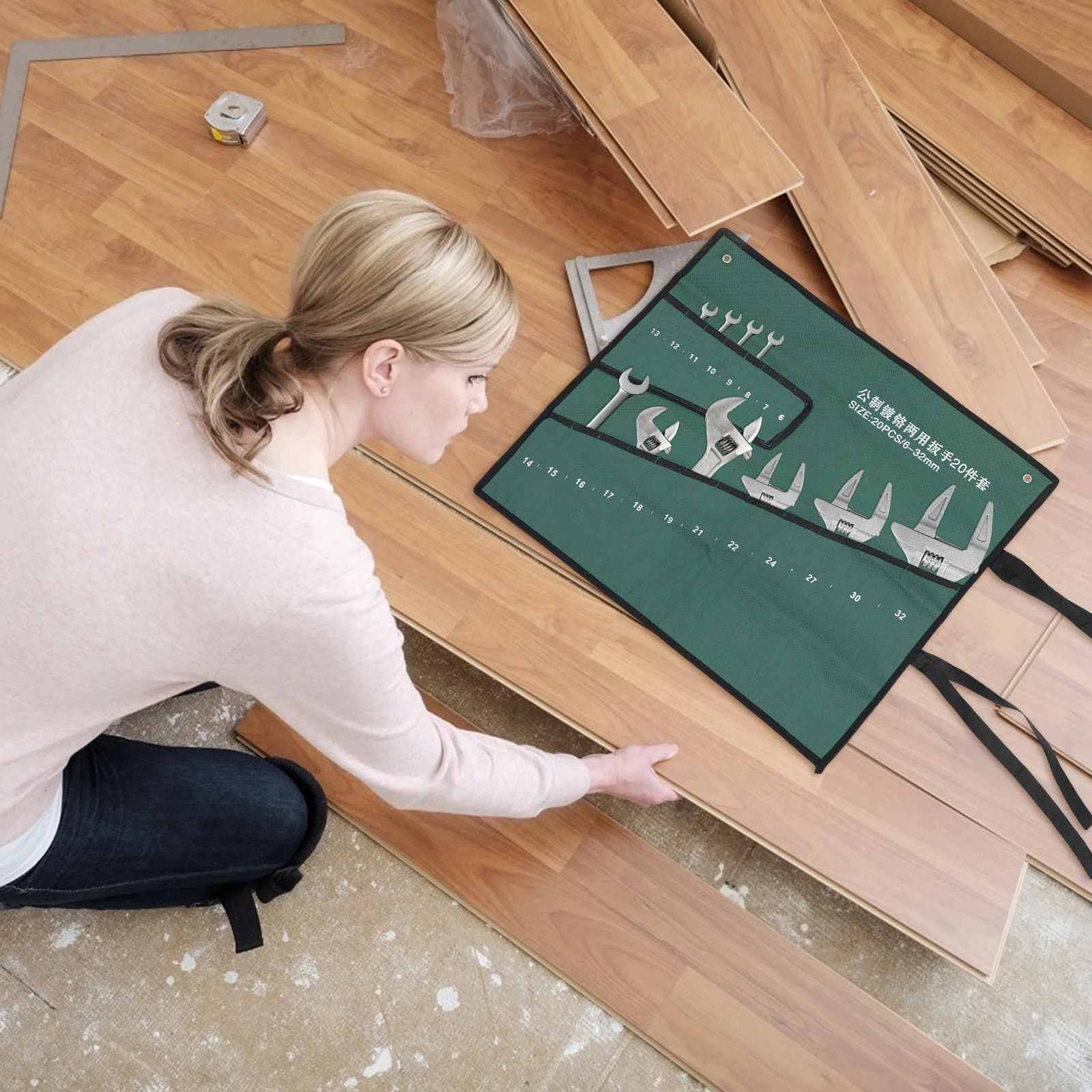 1pc Wrench Storage Bag Large Capacity Canvas Tool Organizer Portable Repair Kit Pouch For Spanner Multi-Functional Roll Up