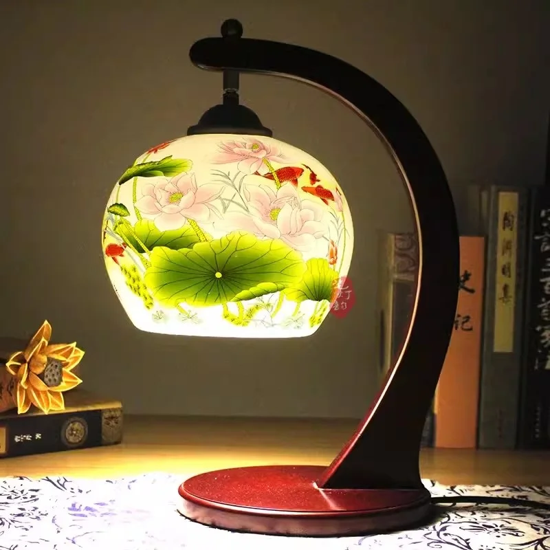 Chinese Vintage Ceramic Table Lamp Bedside Light Living Room Study Room Kids Room Retro Fashion Ceramic Table Lamp